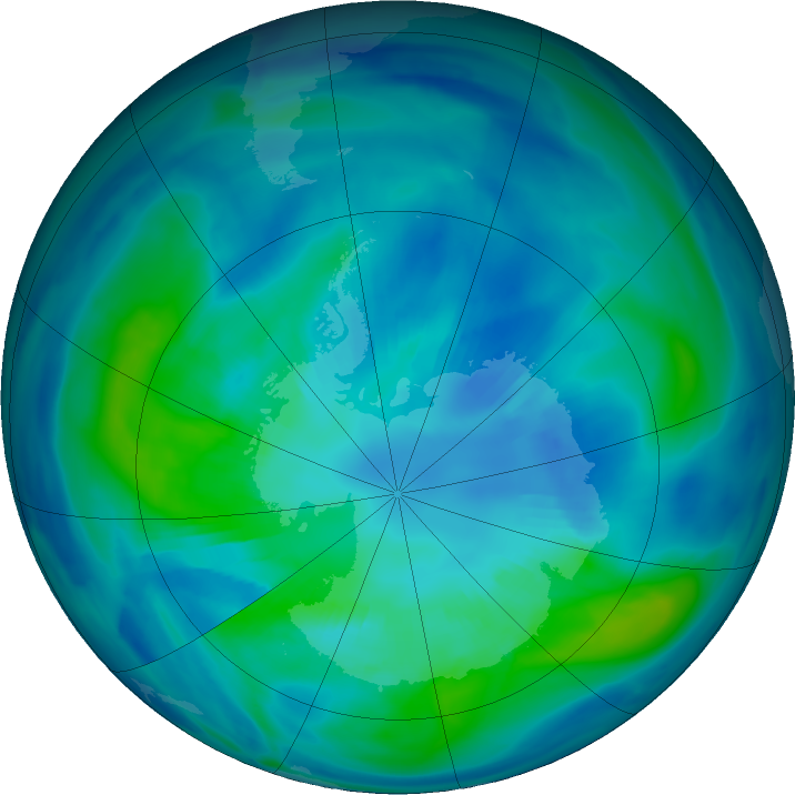 Antarctic ozone map for 09 April 2021